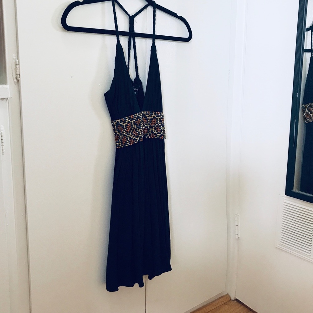 Sky ▪️ black mini dress with rhinestone detail